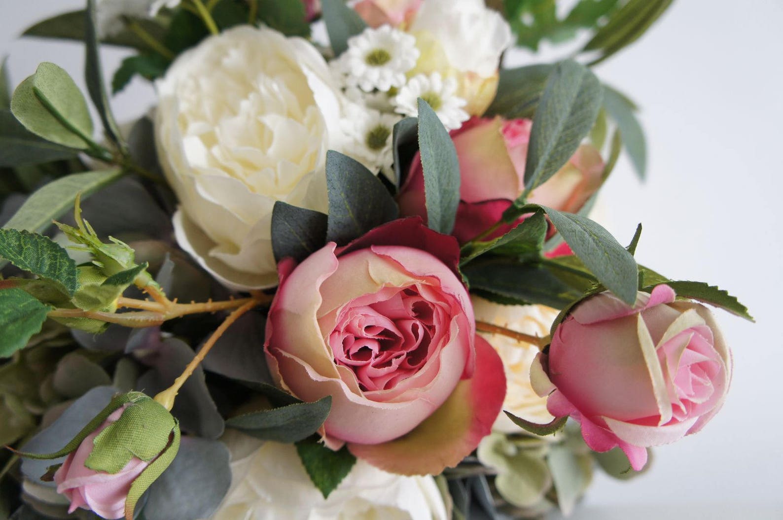 Silk Touch Pink Cabbage Rose, Green Hydrangea, Champagne Ranunculus