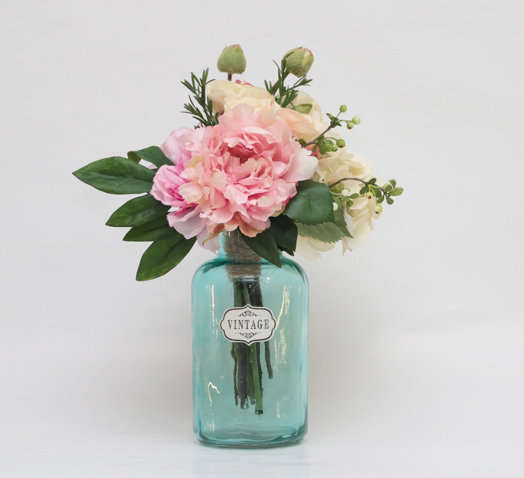 Silk Touch Pink Roses, Beige Ranunculus, Pink Peonies, Off-white ...