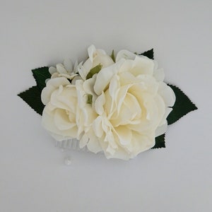 Floral hair comb with white roses, white orchids,  pearl beads - Wedding, Bridal, Bridesmaid