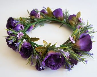 Large Purple Lisianthus Flower Crown for Weddings, Bridal, Bridemaids, Hens and Parties