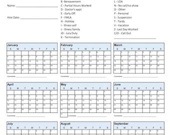 2026 Printable Employee Attendance Tracker | HR Vacation Record (PDF Download)