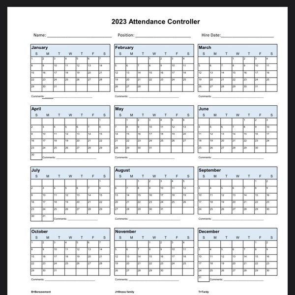 2023 Employee Attendance Calendar Etsy