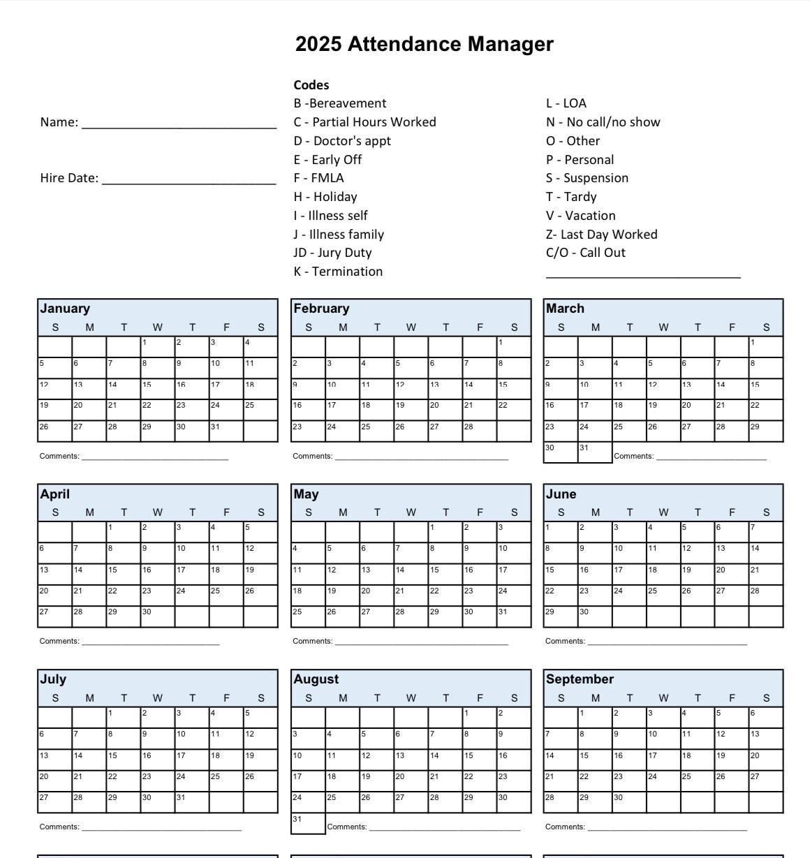 2025-printable-calendar-for-employee-attendance-school-pto-schedule-time-off-tracker-small-business-data-vacation-tracker-days-off-etsy