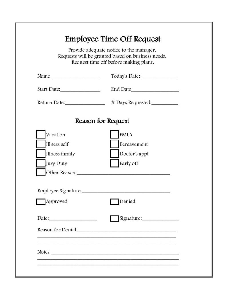 Free Printable Employee Time Off Request Form Printable Forms Free Online