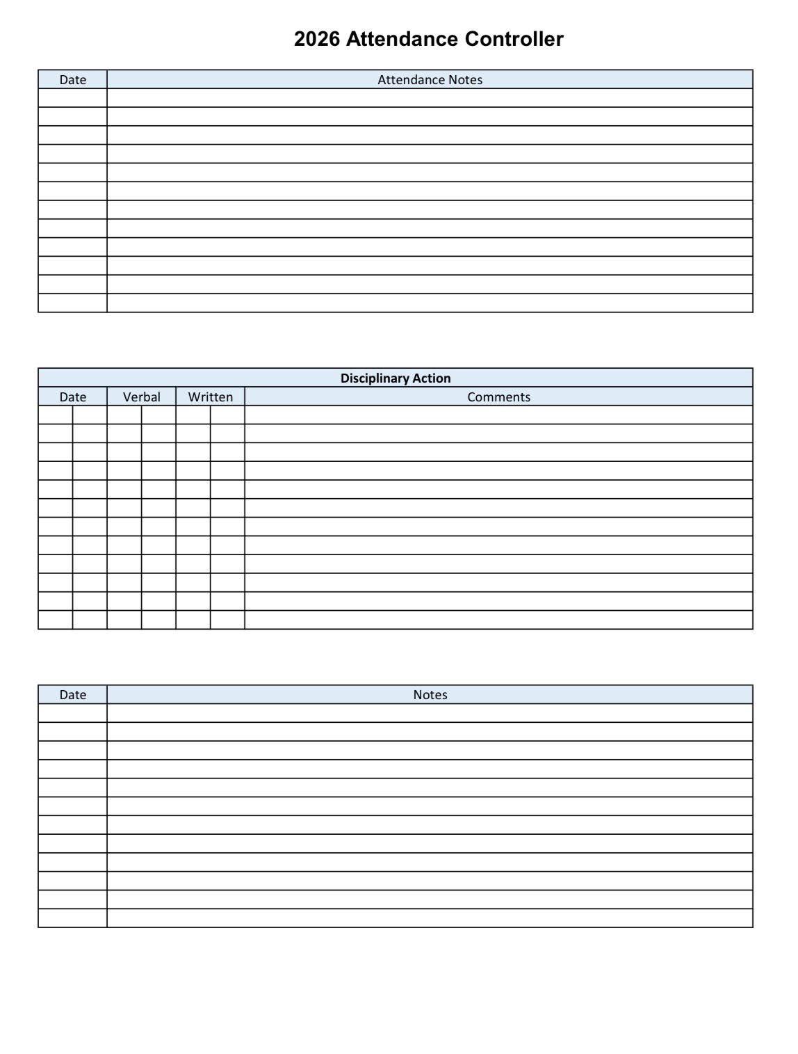 2026 Printable Employee Attendance Tracker | HR Vacation Record (PDF ...
