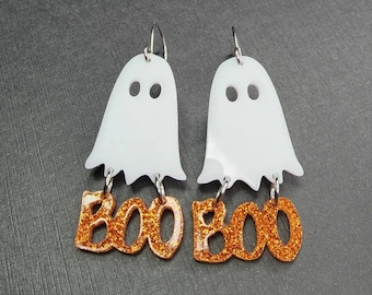 Glow in the dark boo ghost earrings, Halloween earrings, spooky cute earrings perfect for halloween