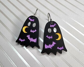 Black batty ghost earrings, Halloween earrings, spooky cute earrings perfect for halloween