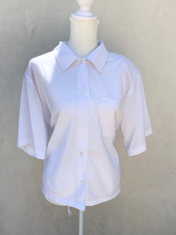 Vintage Sheer white button down crop top blouse - image 1