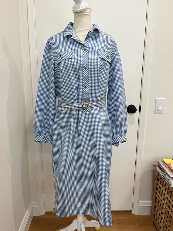 Vintage Gingham Blue/ White Dress - image 1