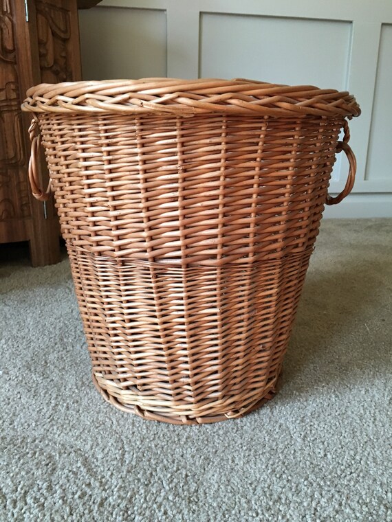 Items similar to 12" Wide Woven Planter Basket, Round Wicker Planter, Vintage Rattan Plant