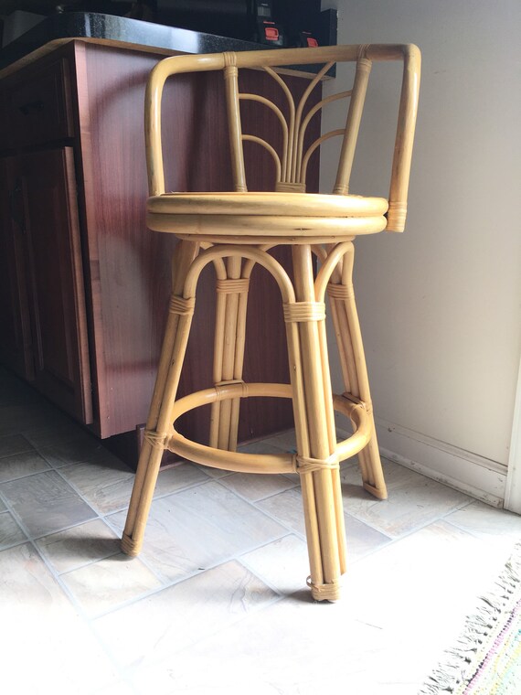 Mid Century Wicker Swivel Bar Stool 1960s Tall Bamboo Image 0