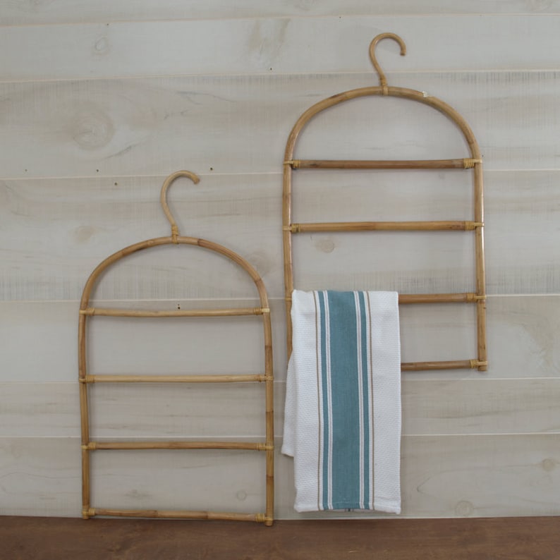 Vintage Bamboo Clothes Hanger Hanging Rattan Towel Rack Etsy