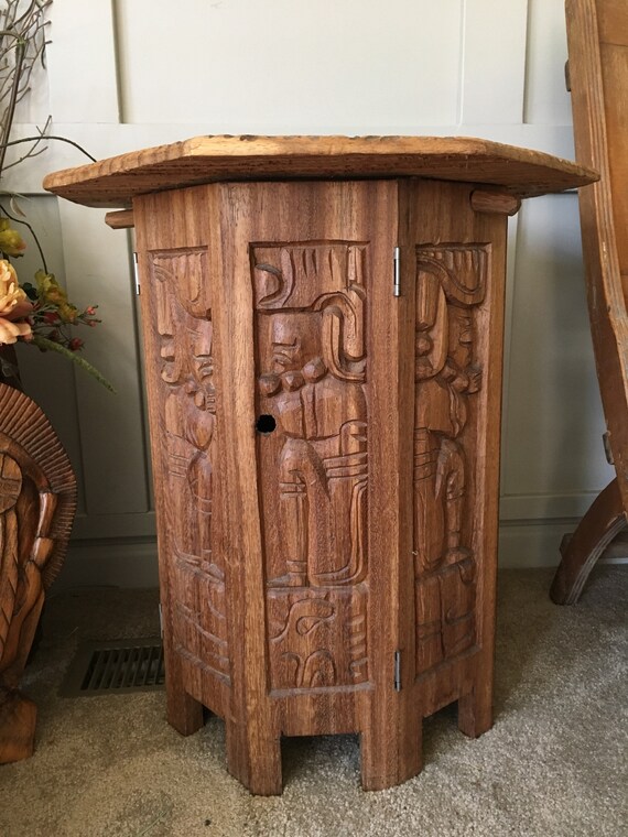 Large Hand Carved Wood Side Table Moroccan Octagonal Tea Etsy