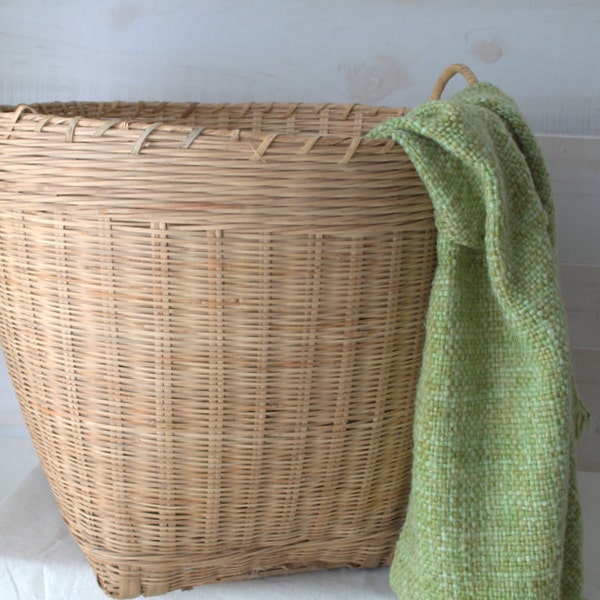 Huge Vintage Wicker and Wood Laundry Basket with Handles