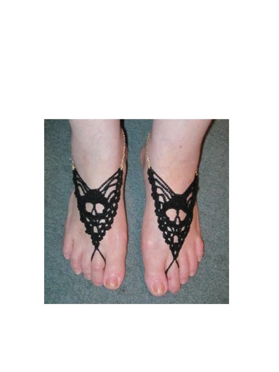 Skull barefoot sandals Black welastic chain (gold, silver or black) heel strap Skull barefoot sandals Black welastic chain (gold, silver or black) heel strap