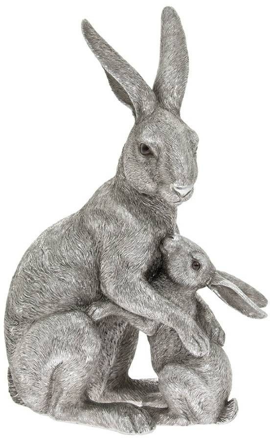 31cm Large Silver Art Hare & Baby Ornament Etsy
