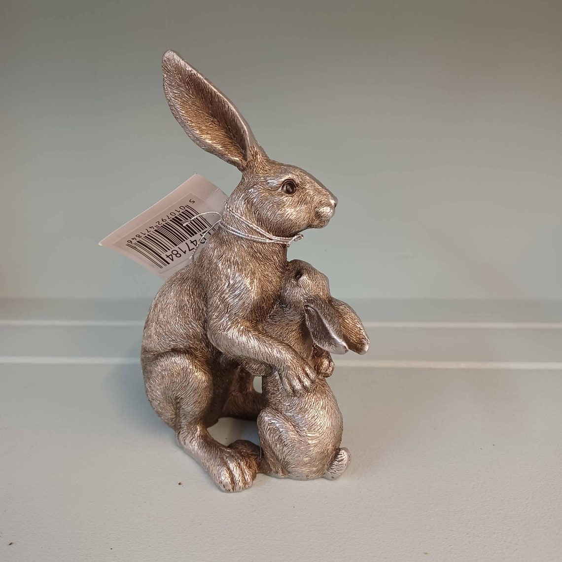 31cm Large Silver Art Hare & Baby Ornament Etsy