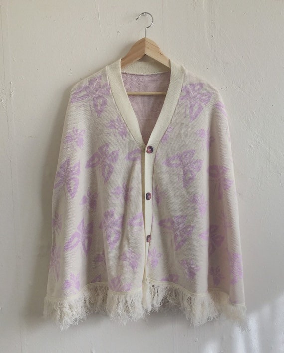 Vintage Butterfly Knit Cape | 70s Purple Sweater C