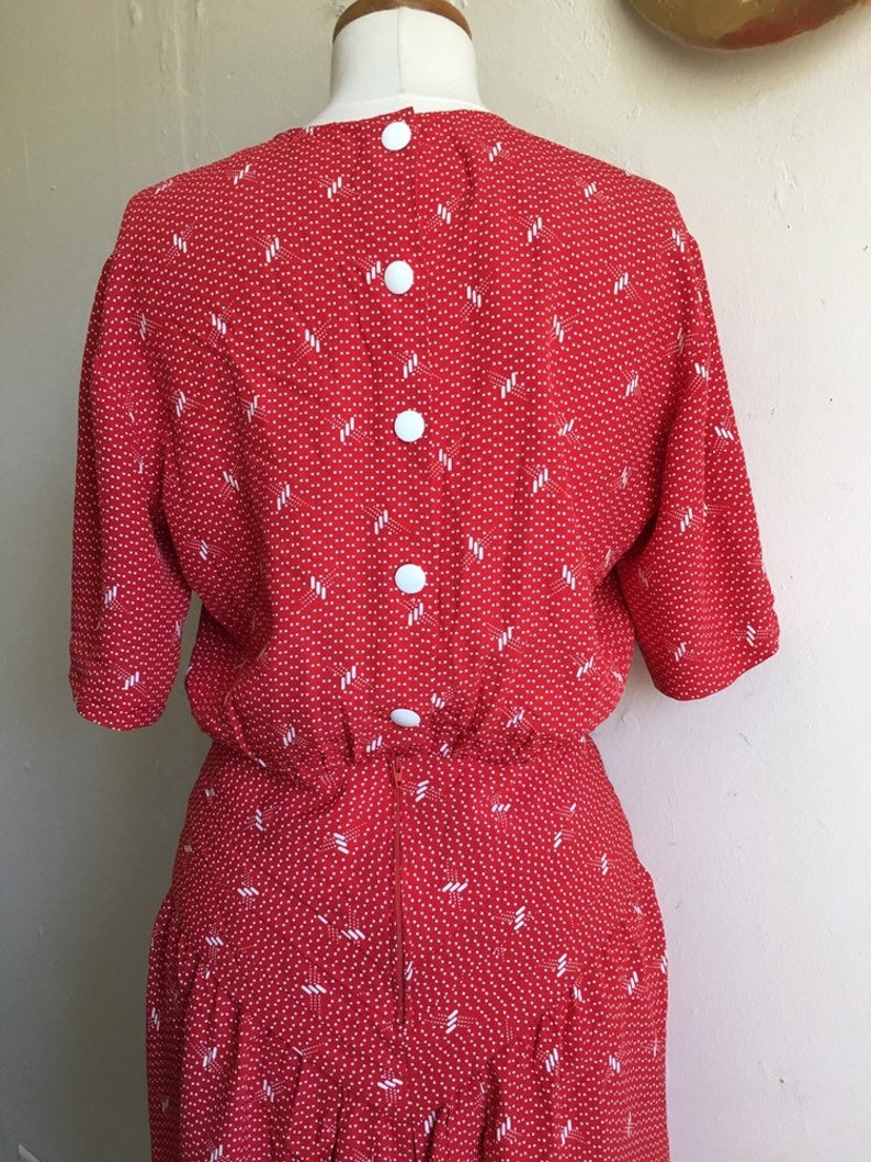 Vintage Belinda Dress 80s does 40s Red Pinup Button Back Dress