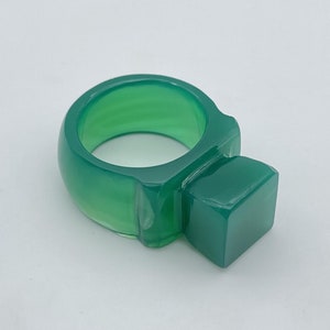 Natural Green Onyx Ring wide stone band carved stone unisex statement ring his her stone ring thumb ring Use for gift.