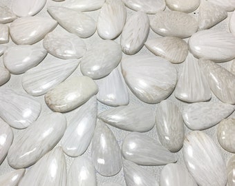 White Scolecite Cabochon, Wholesale White Scolecite Gemstone Lot, Natural Scolecite Crystal Stone For Ring, Pendant, Jewelry Stone (Natural)