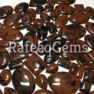 Lote de obsidiana mogno por atacado - Lote de cabochões de obsidiana mogno avulsos - Cabochões de obsidiana mogno a granel para fazer colar/pingente
