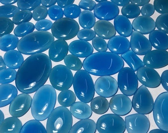 Natural Blue Onyx Cabochon Loose Gemstone Blue Onyx Gemstone, Oval Shape Blue Onyx Lot Flat Back Blue Stone For Jewelry Making Stone