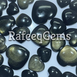 Coração dourado brilhante obsidiana cabochão atacado lote por peso com diferentes formas e tamanhos usados para fazer joias
