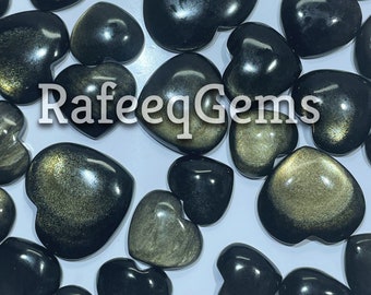 Heart Golden Shine Obsidian Cabochon Wholesale Lot By Weight With Different Shapes And Sizes Used For Jewelry Making