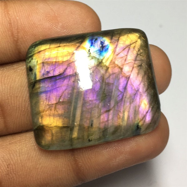 Attractive Natural Multi Purple Fire Labradorite Cabochon Natural Mix Color Fire Labradorite Gemstone Cushion Shape 54.1 Cts 30x26.5x7.5 mm