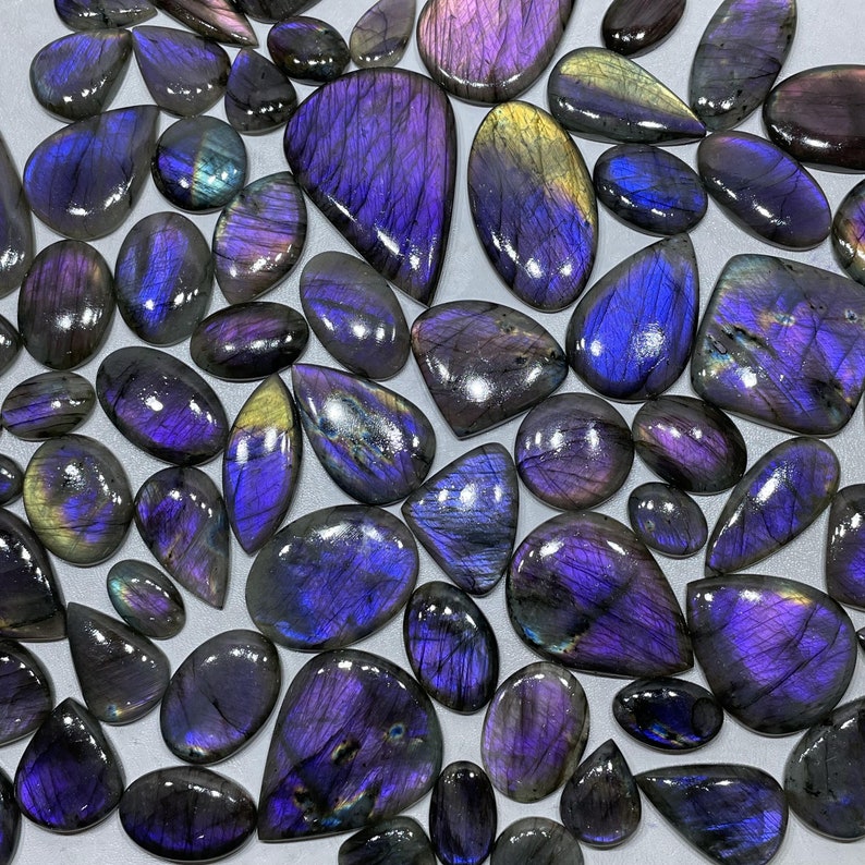 Natural Labradorite Purple Fire Cabochon Wholesale Lot, Purple Labradorite By Weight With Different Shapes And Sizes Used For Natural image 1
