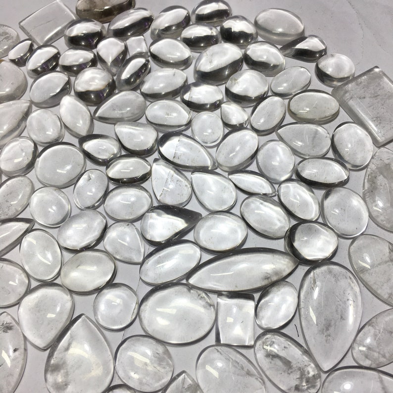 Crystal Quartz Wholesale Lot Cabochon, Natural Crystal Quartz Gemstone By Weight With Different Shapes Natural image 2