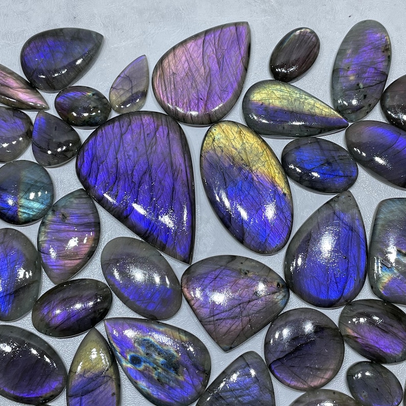 Natural Labradorite Purple Fire Cabochon Wholesale Lot, Purple Labradorite By Weight With Different Shapes And Sizes Used For Natural image 2