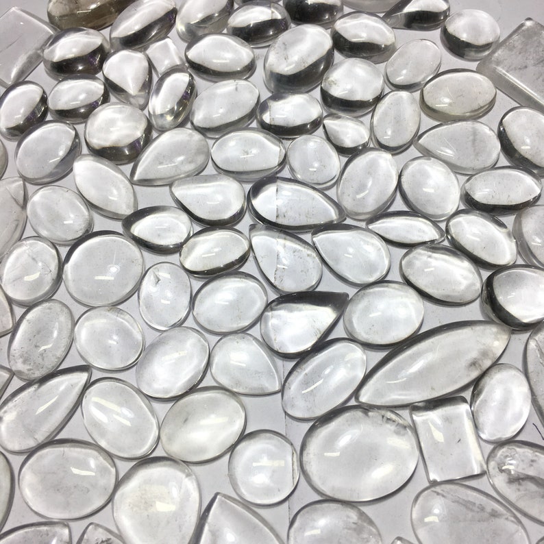 Crystal Quartz Wholesale Lot Cabochon, Natural Crystal Quartz Gemstone By Weight With Different Shapes Natural image 3