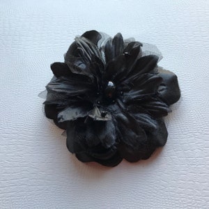 Black Fabric Flower Hair Clip, Brooch
