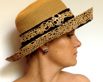 Natural & Black Straw Summer Hat