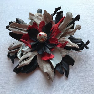 Mixed Colors Leather Flower Hair Clip, Brooch
