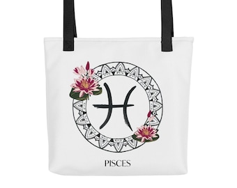 Pisces Zodiac Tote bag Birth Flower Birthday Gift for Astrology Lover