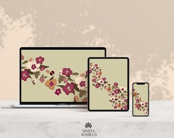 Fondo de pantalla digital, paquete de fondos de pantalla digitales, fondo de pantalla floral para teléfono, fondo de pantalla digital para computadora portátil, fondo de pantalla para escritorio