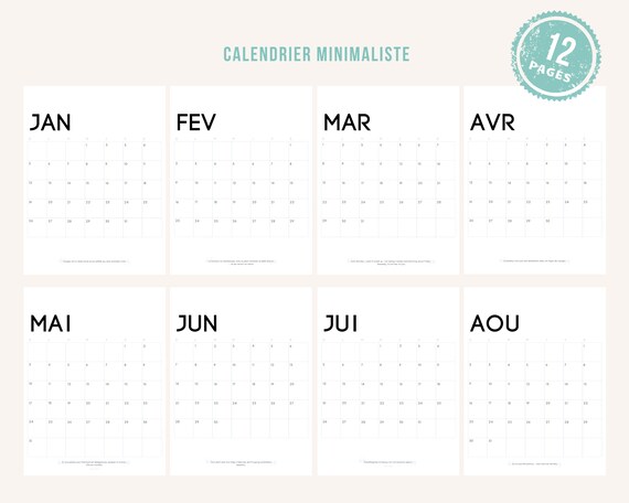 Calendrier 22 Minimaliste Noir Blanccitations Etsy