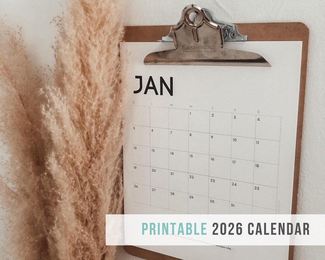 2026 Printable Calendar | Minimalist | Black & White | Travel Quotes ...