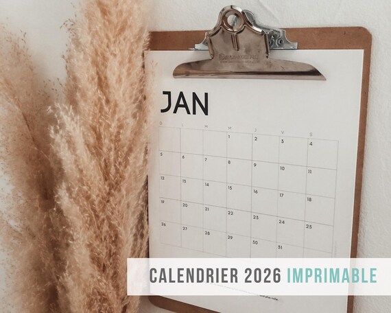 Calendrier 2026 imprimable | minimaliste | noir & blanc | citations de voyage | Déco murale |  Wall Art