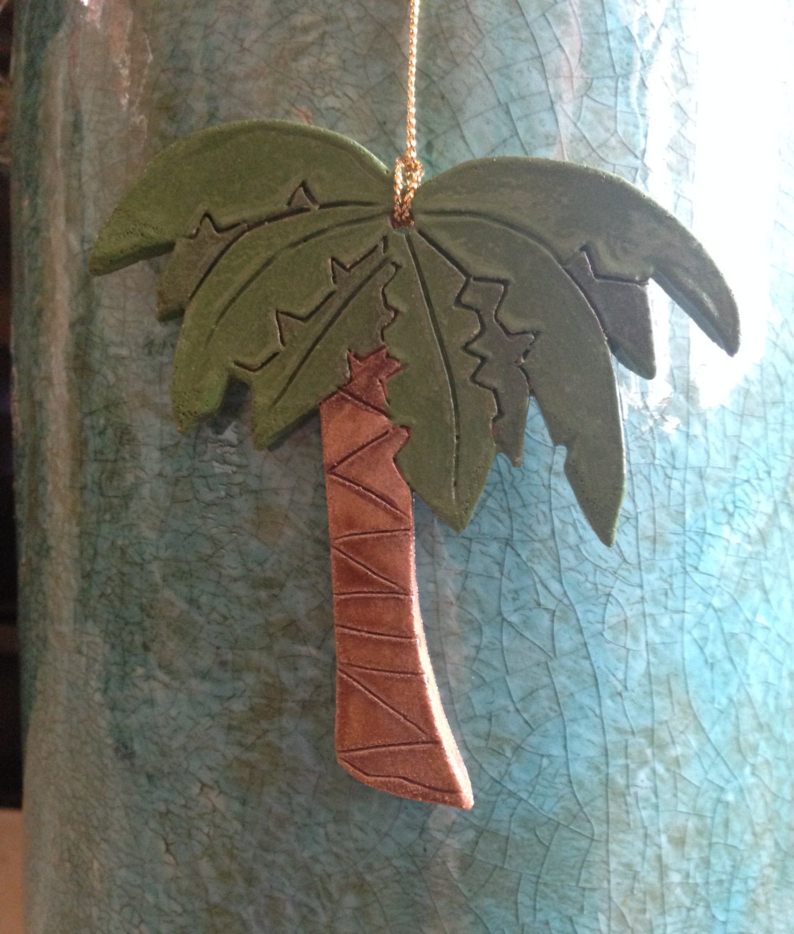 Palm Tree Christmas Ornament Stoneware Palm Tree Ornament Etsy