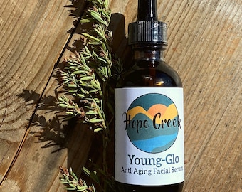 Natural Organic Young-Glo Glow Youthful Rosehip Frankincense Facial Serum Tincture 2 oz by Hope Creek Acres in the Ozark Mountains