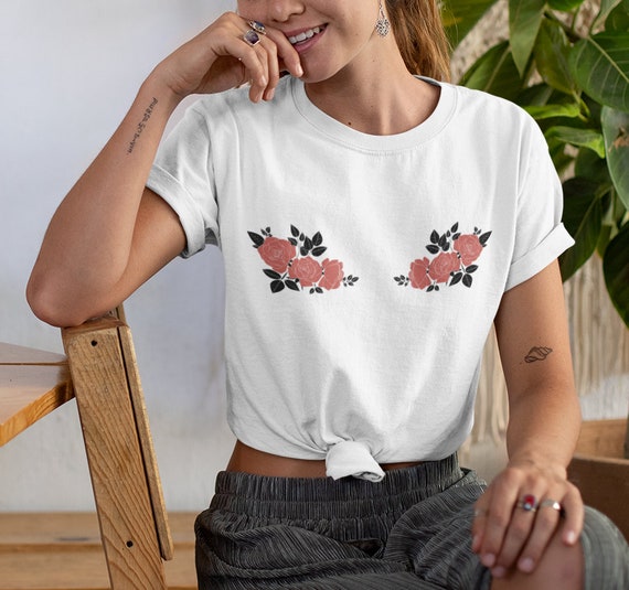Red Roses Shirt Fake Brassiere T-shirt 