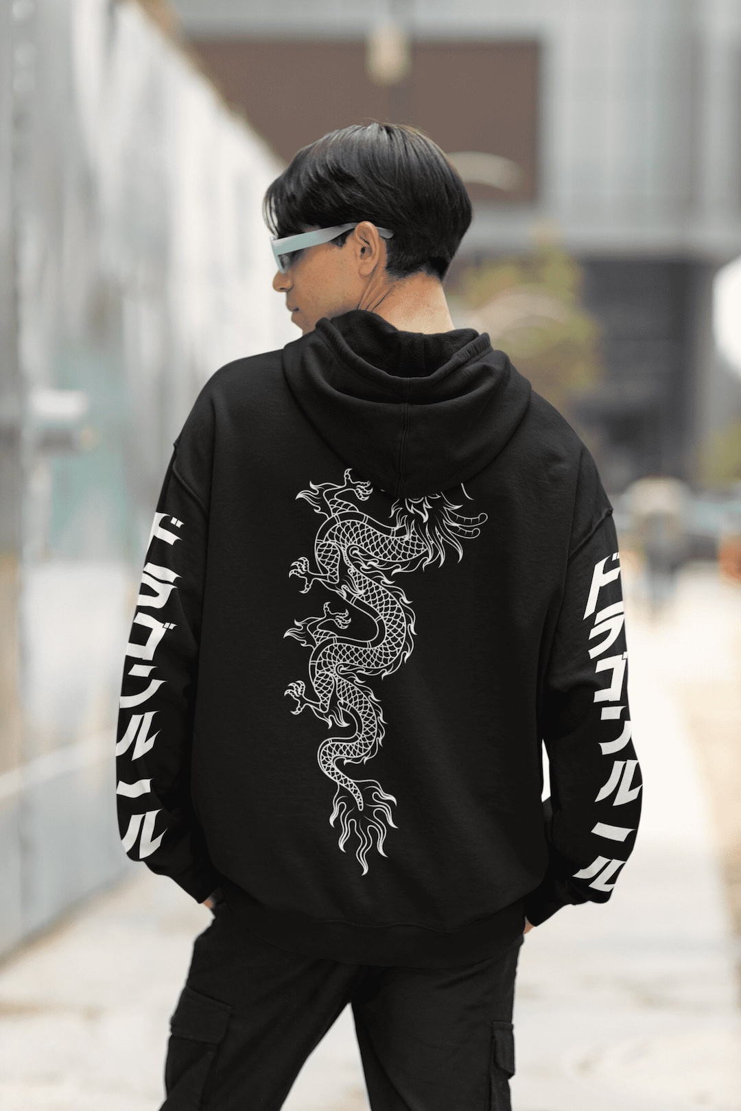Japanese Traditional Dragon Hoodie Asian Style White Dragon Etsy