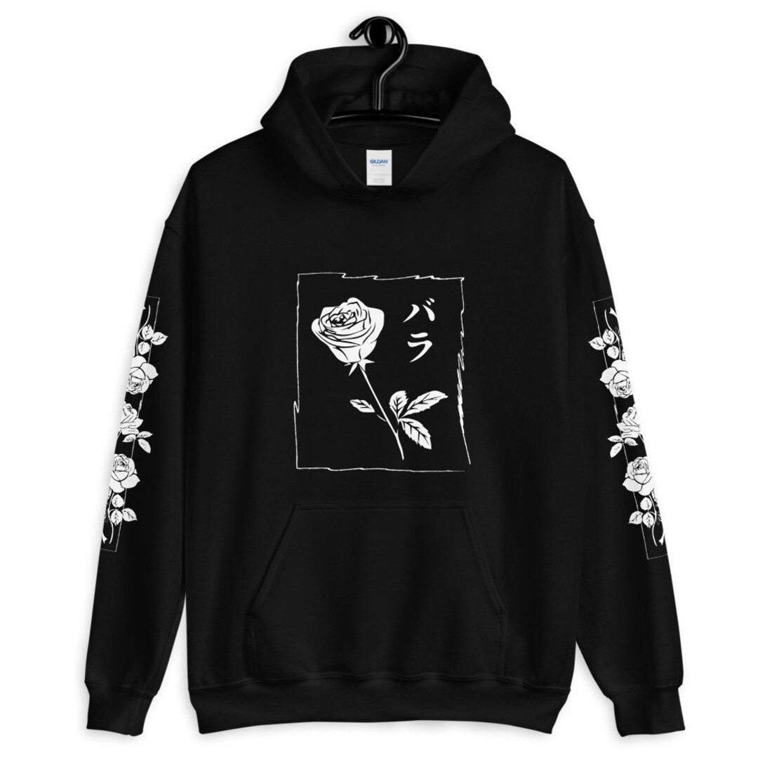 Black/white Rose Oversized Aesthetic Hoodie Japanese Hoodie - Etsy Singapore