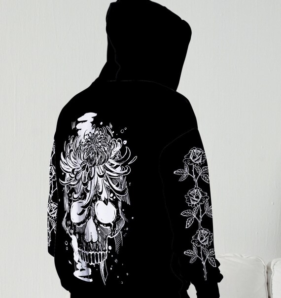 Dark Skull Roses Hoodie Dark Academia Gothic Sweatshirt - Etsy Denmark