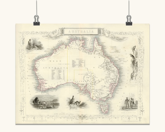 Old Map Of Australia Old Map Of Australia Wall Maps Antique Map Print Wall Art | Etsy Uk
