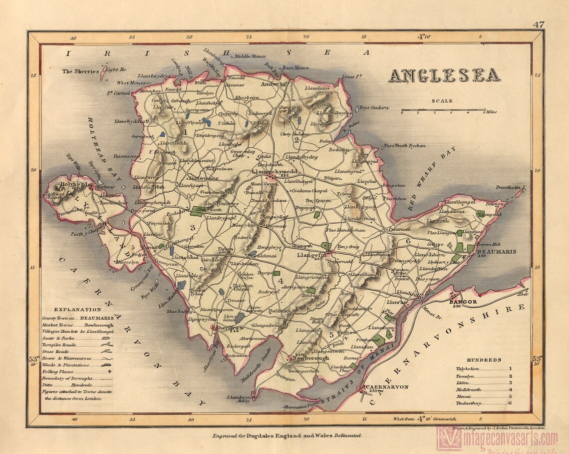 ANGLESEY MAP PRINT North Wales Wall Art Old Maps Large Map | Etsy